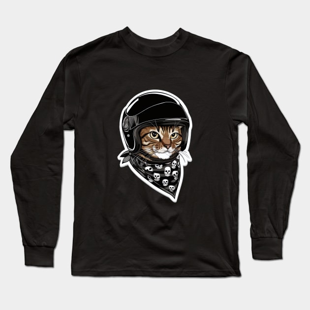 Biker Cat Long Sleeve T-Shirt by PetODesigns